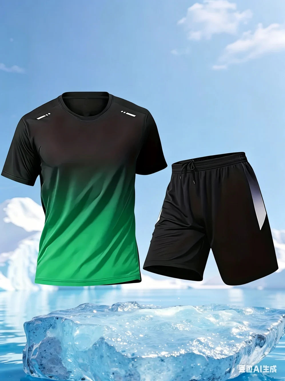 2026 Summer Man Set 2PCS Shorts Sports Suit Mens Fitness Clothes Quick Dry Gradient Printing Running Short Sleeve Men's Clothing