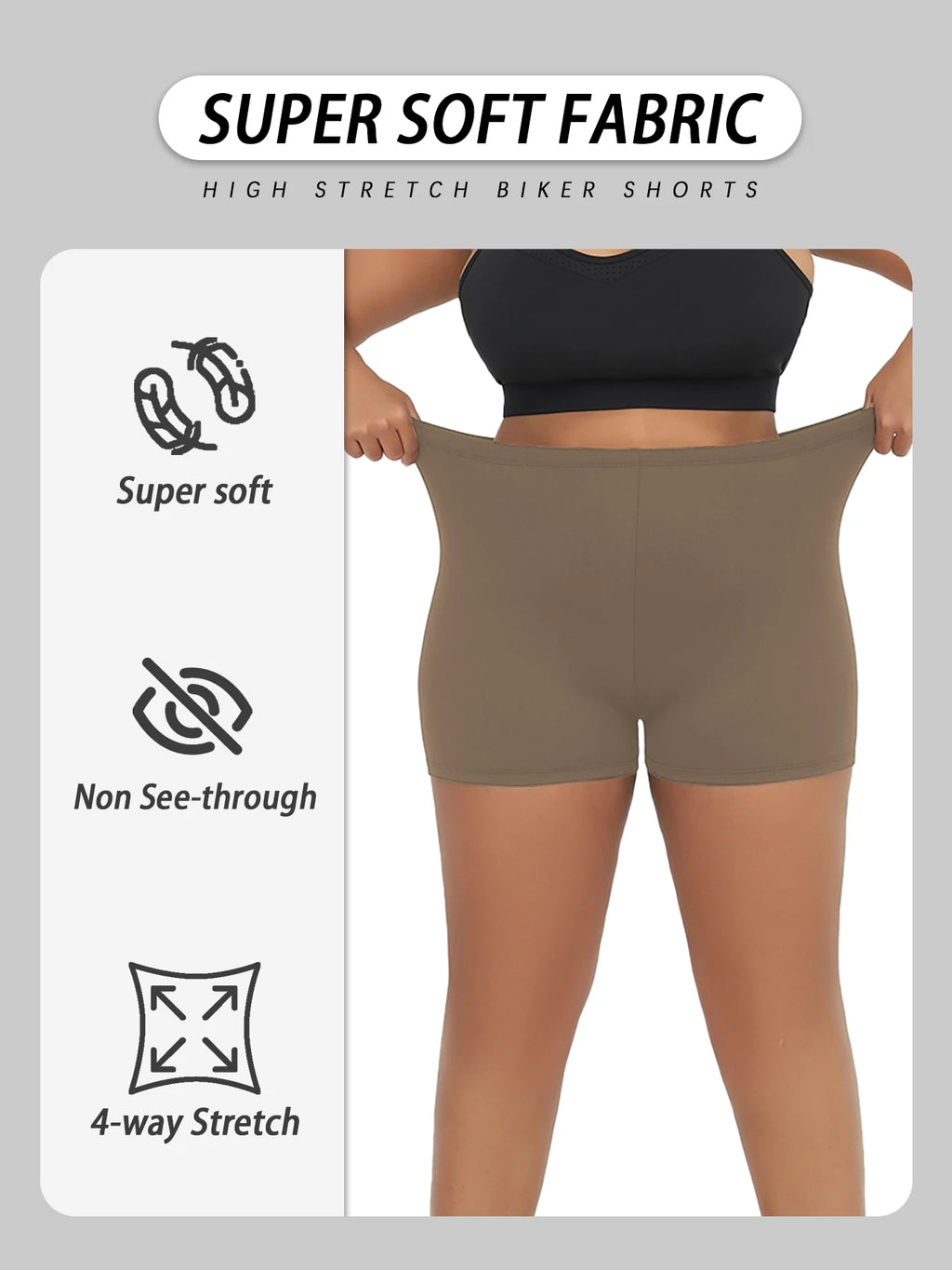 Plus Size Women's High Elastic Biker Shorts, Super Soft Proof Yoga Running Cycling Workout Gym Fitness Activewear Tights