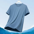 Men's Silk Ice Round Collar T-shirt, Simple Running Fitness Suit, Breathable Thin T-shirt, Quick Dry T-shirt, Summer