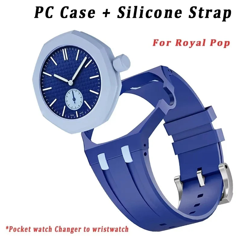 Splicing 3 O Clock PC Mod Kit Case Frame +Strap for Swatch AP Royal Pop Modification Integrated Cover Silicone Band Accessorries