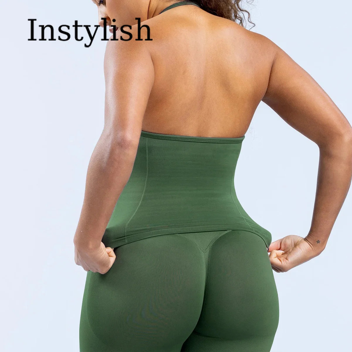 Women Seamless Yoga 2 Piece Set Halter V Neck Ruched Cami Top High Waist Stretch Leggings Gym Workout Fitness Activewear Outfit