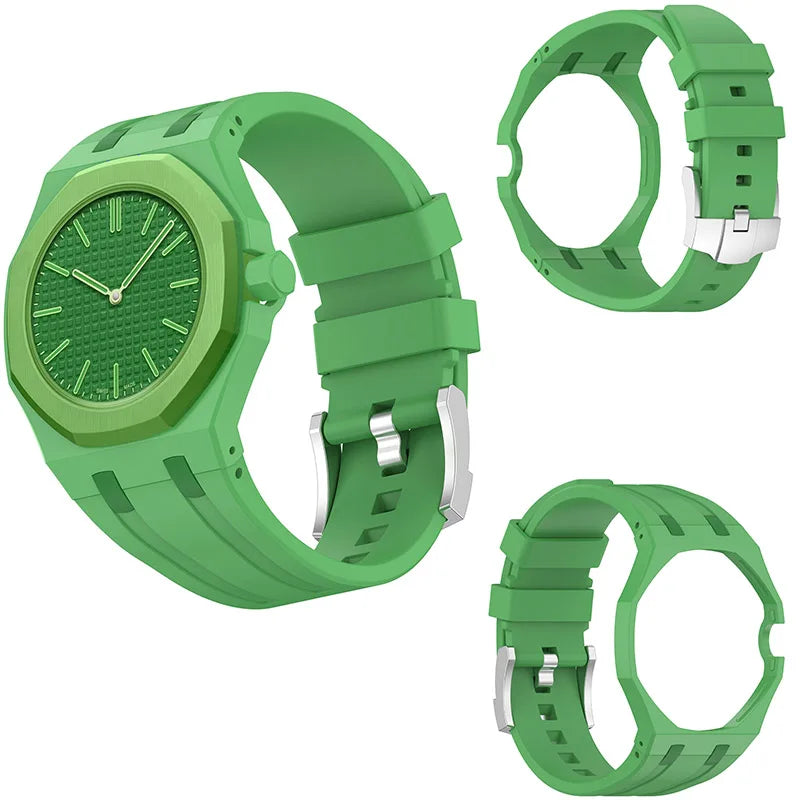 2 in 1 Hard PC Protective Case＋Soft Silicone Strap For Swatch X AP RoyalPop Pocket Watch Modification Wristband Conversion Parts