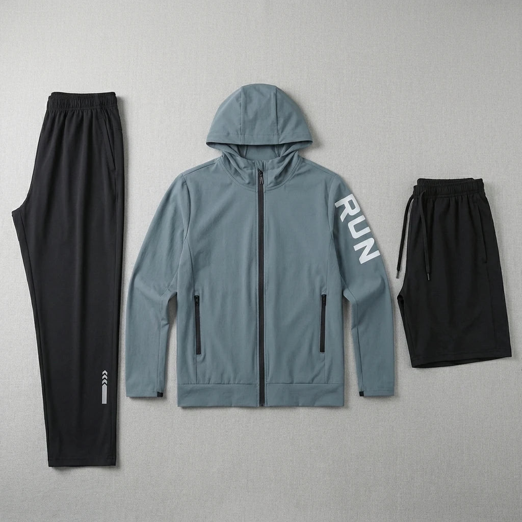 Fitness Full Set Tracksuit for Marathon Training Cycling Jogging Men Running Suit Gym Sportswear Training Sweatpants3 Piece Suit