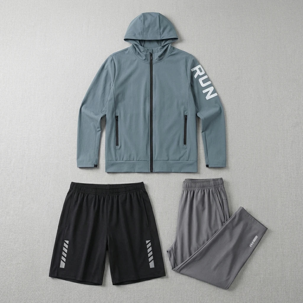 Fitness Full Set Tracksuit for Marathon Training Cycling Jogging Men Running Suit Gym Sportswear Training Sweatpants3 Piece Suit