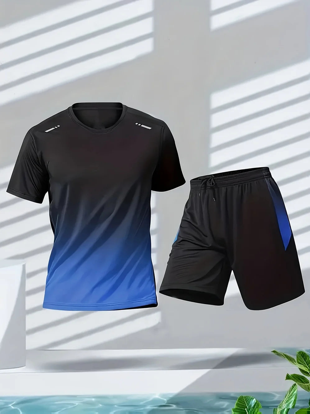 2026 Summer Man Set 2PCS Shorts Sports Suit Mens Fitness Clothes Quick Dry Gradient Printing Running Short Sleeve Men's Clothing