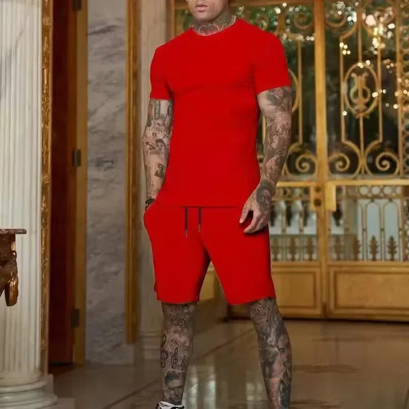 Men Two Piece Tracksuit Relaxed Loose Fit Solid Plain Print Soft Polyester Breathable Outdoor Sport Outfit Summer 2025 Full Sizes