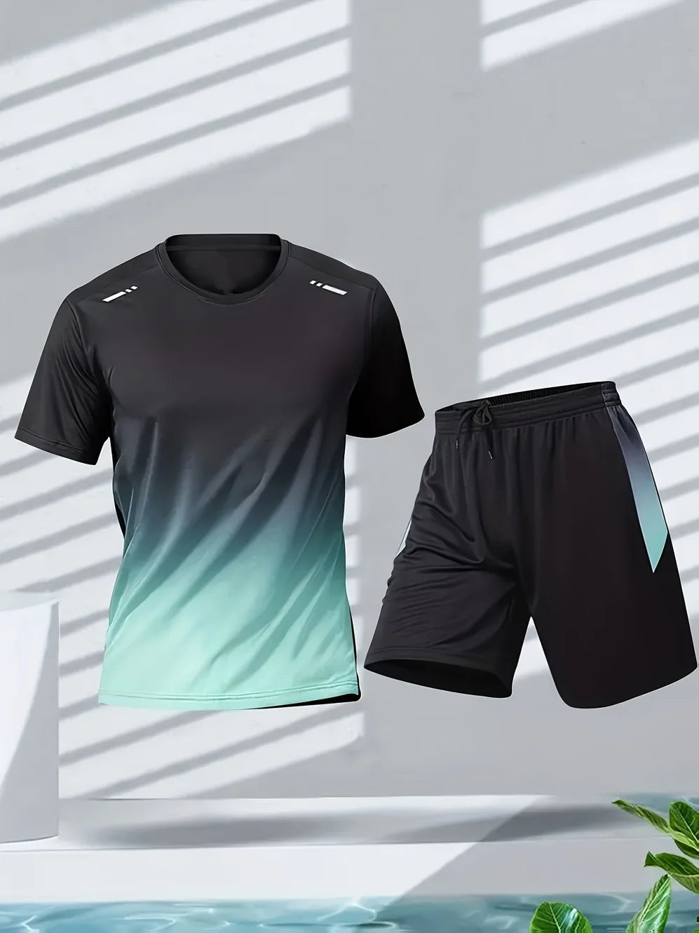 2026 Summer Man Set 2PCS Shorts Sports Suit Mens Fitness Clothes Quick Dry Gradient Printing Running Short Sleeve Men's Clothing