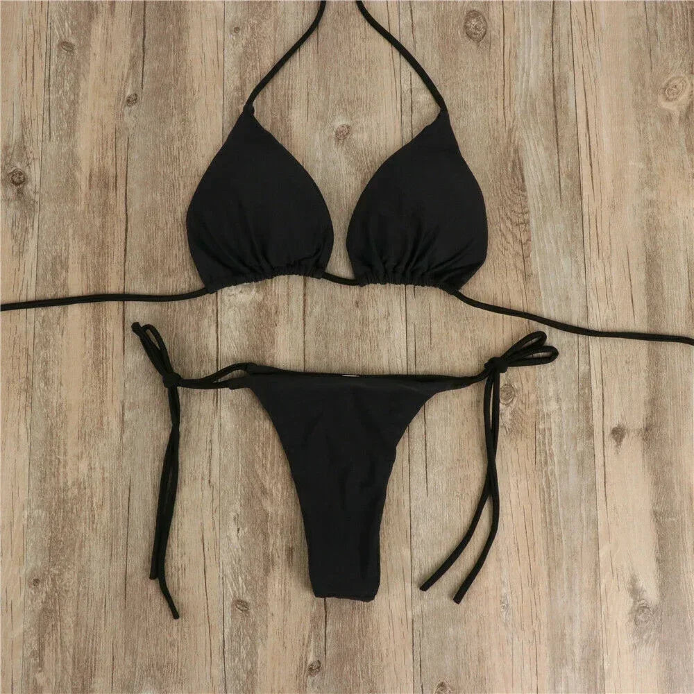 Pink Swimsuit Bikini Women Solid Color Sexy High Leg Thong Swimwear Bikinis Sets Female 2 Piece Bathing Suit Beachwear
