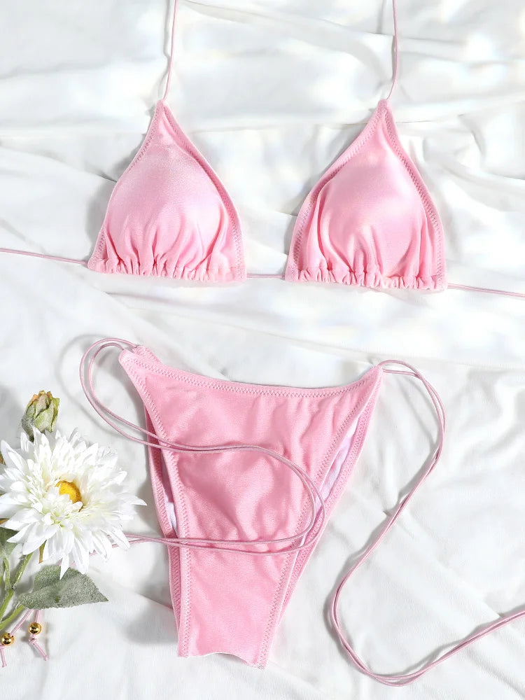 Women's Triangle Micro Bikini Set – Thong Bandage Brazilian Swimwear