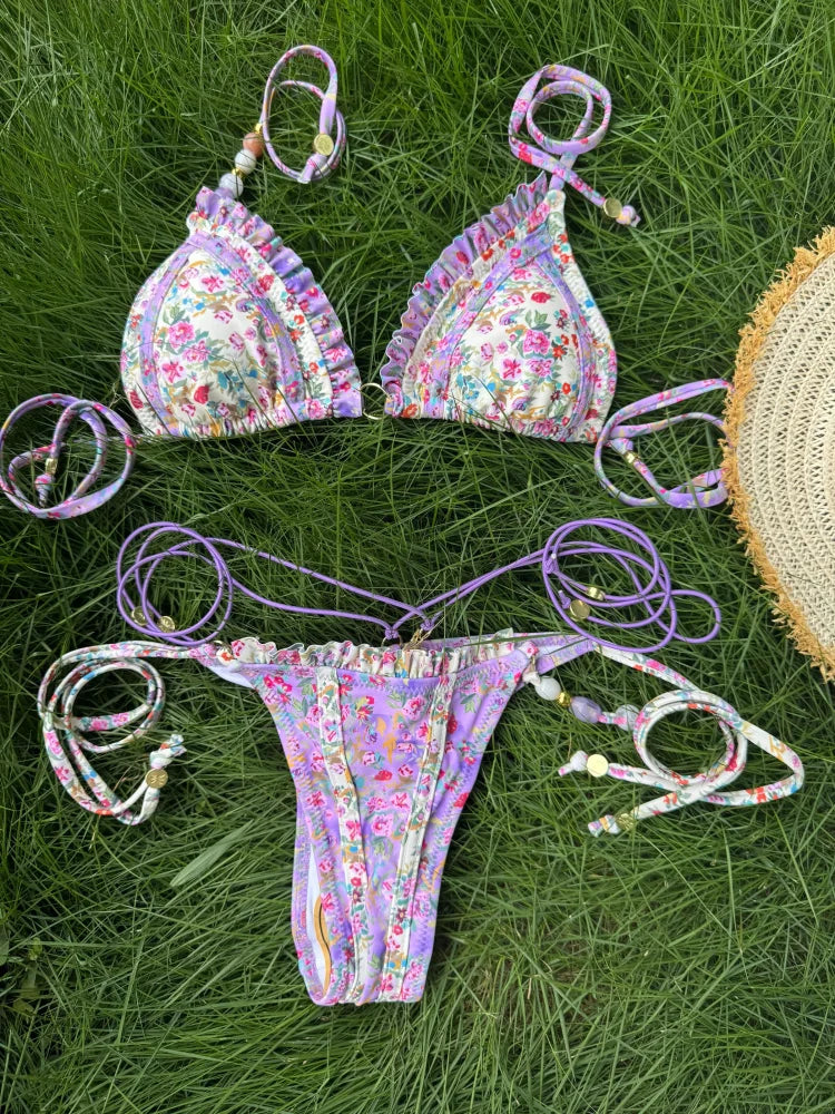 Women's Triangle Micro Bikini Set – Thong Bandage Brazilian Swimwear