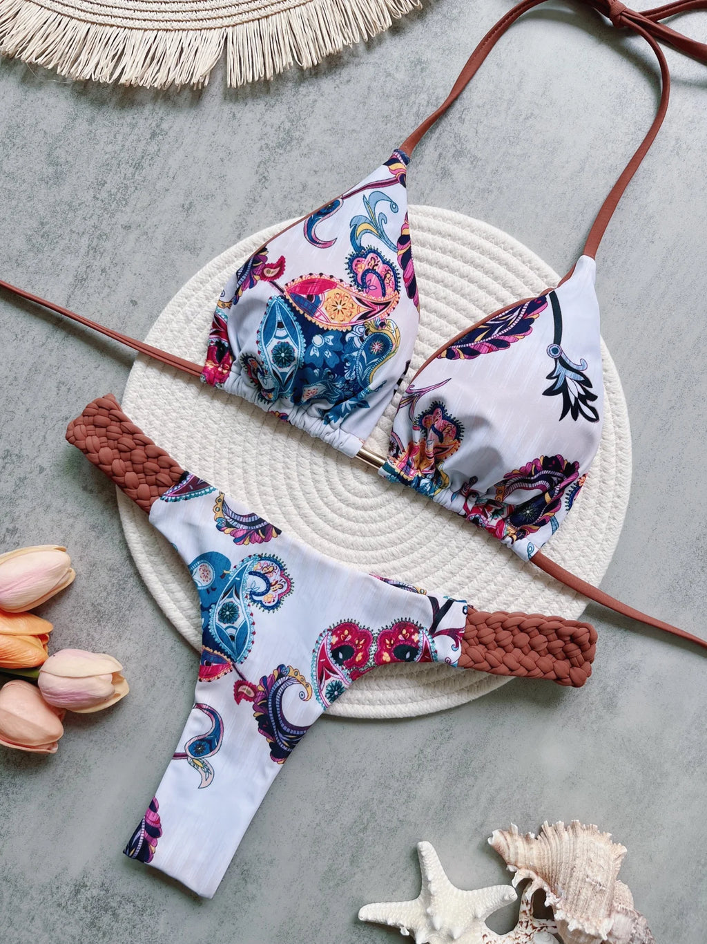 RUOTONSEPT Print Halter Mini Thong High Cut Bikini Female Swimsuit Women Swimwear Two-pieces Bikini set Bather Bathing Suit Swim