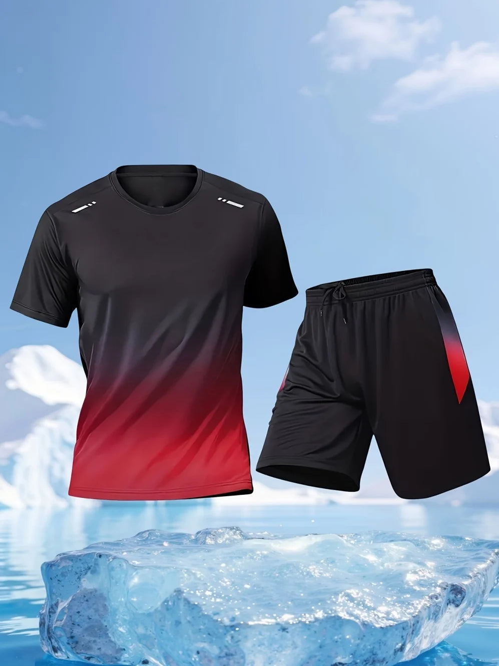 2026 Summer Man Set 2PCS Shorts Sports Suit Mens Fitness Clothes Quick Dry Gradient Printing Running Short Sleeve Men's Clothing