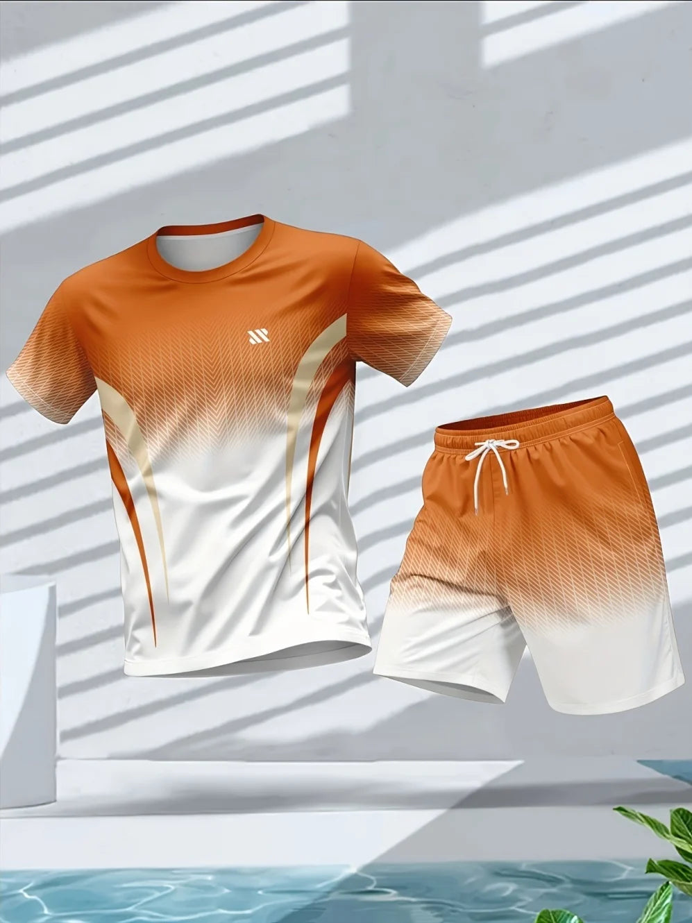 2026 Summer Man Set 2PCS Shorts Sports Suit Mens Fitness Clothes Quick Dry Gradient Printing Running Short Sleeve Men's Clothing