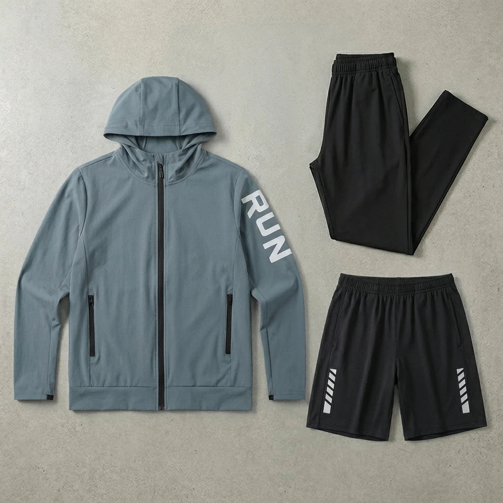 Fitness Full Set Tracksuit for Marathon Training Cycling Jogging Men Running Suit Gym Sportswear Training Sweatpants3 Piece Suit