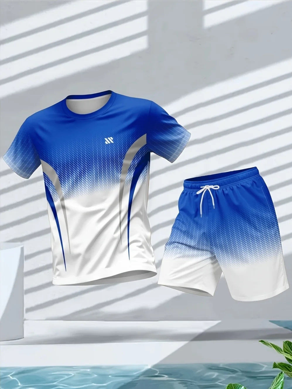2026 Summer Man Set 2PCS Shorts Sports Suit Mens Fitness Clothes Quick Dry Gradient Printing Running Short Sleeve Men's Clothing
