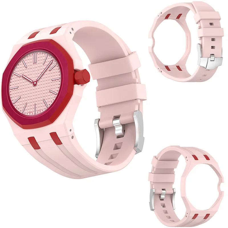 2 in 1 Hard PC Protective Case＋Soft Silicone Strap For Swatch X AP RoyalPop Pocket Watch Modification Wristband Conversion Parts