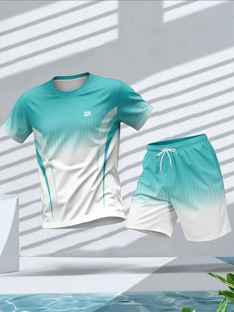 2026 Summer Man Set 2PCS Shorts Sports Suit Mens Fitness Clothes Quick Dry Gradient Printing Running Short Sleeve Men's Clothing