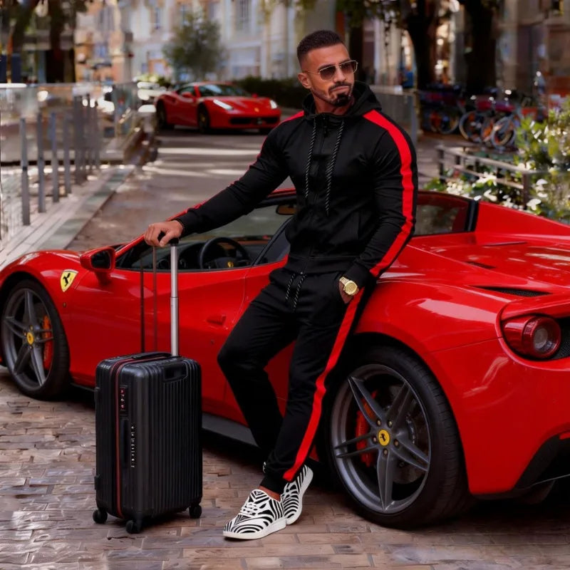 Men's 2 Piece Tracksuit Set Casual Zip Hoodie and Joggers Pants with Side Stripe Sport Outfit