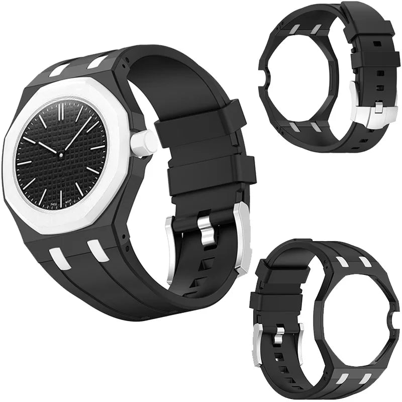 2 in 1 Hard PC Protective Case＋Soft Silicone Strap For Swatch X AP RoyalPop Pocket Watch Modification Wristband Conversion Parts
