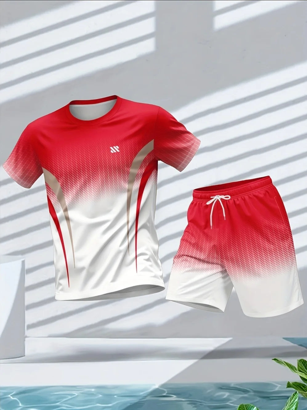 2026 Summer Man Set 2PCS Shorts Sports Suit Mens Fitness Clothes Quick Dry Gradient Printing Running Short Sleeve Men's Clothing