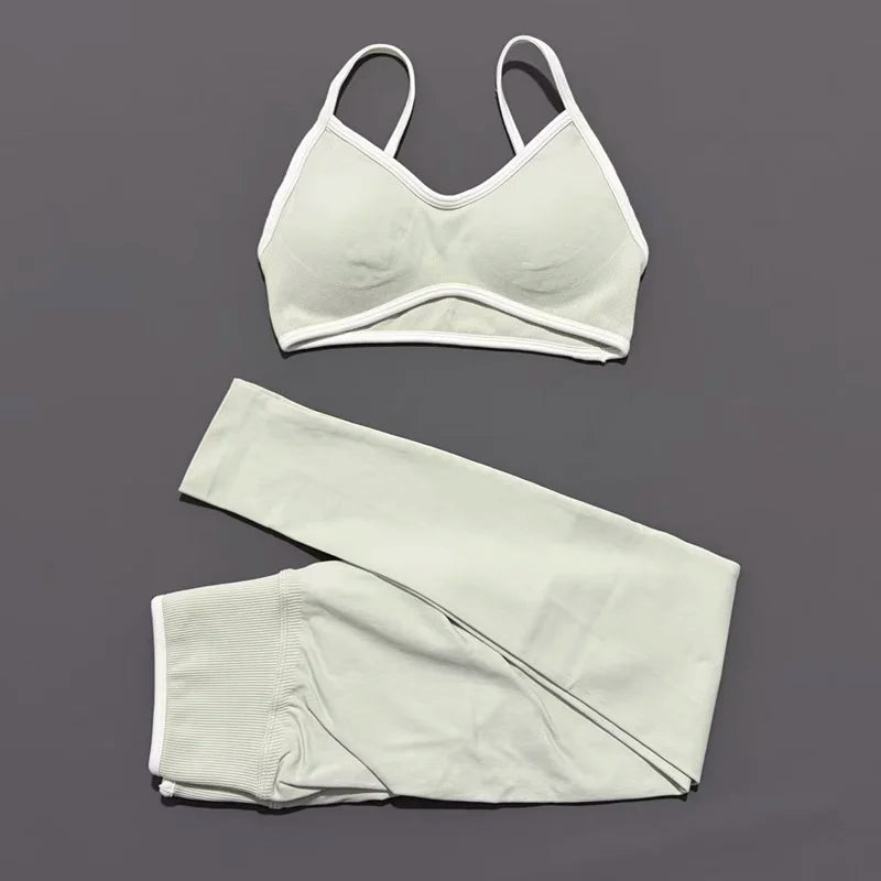 2Pieces HISTELLO Ignite Sculpt Gym Fitness Set Women Seamless Scrunch Butt Leggings Suit Sports Bra Workout Training Outfit Sets