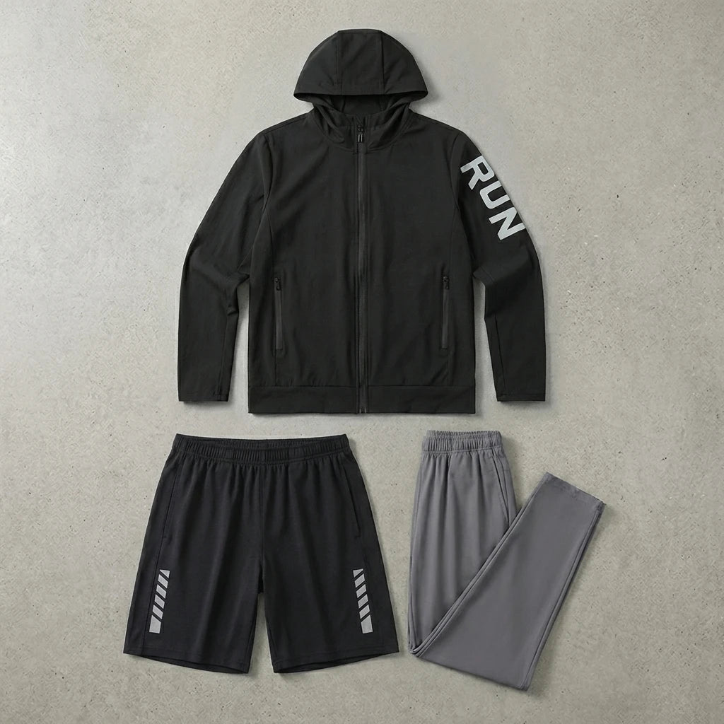 Fitness Full Set Tracksuit for Marathon Training Cycling Jogging Men Running Suit Gym Sportswear Training Sweatpants3 Piece Suit