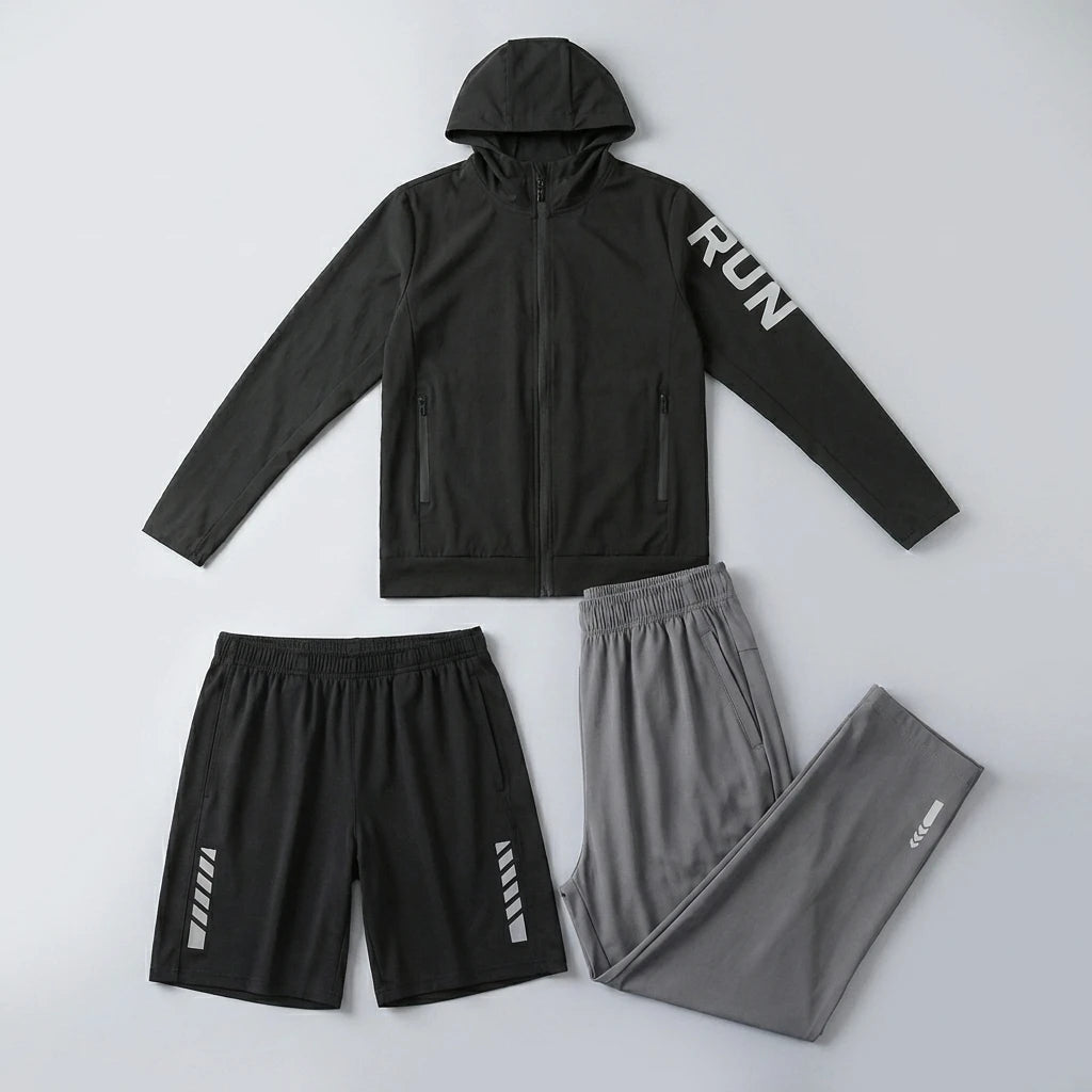 Fitness Full Set Tracksuit for Marathon Training Cycling Jogging Men Running Suit Gym Sportswear Training Sweatpants3 Piece Suit