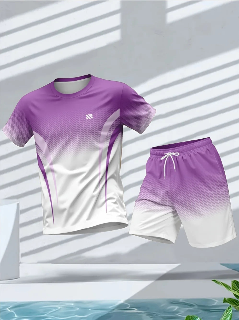 2026 Summer Man Set 2PCS Shorts Sports Suit Mens Fitness Clothes Quick Dry Gradient Printing Running Short Sleeve Men's Clothing