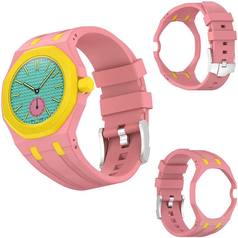 2 in 1 Hard PC Protective Case＋Soft Silicone Strap For Swatch X AP RoyalPop Pocket Watch Modification Wristband Conversion Parts