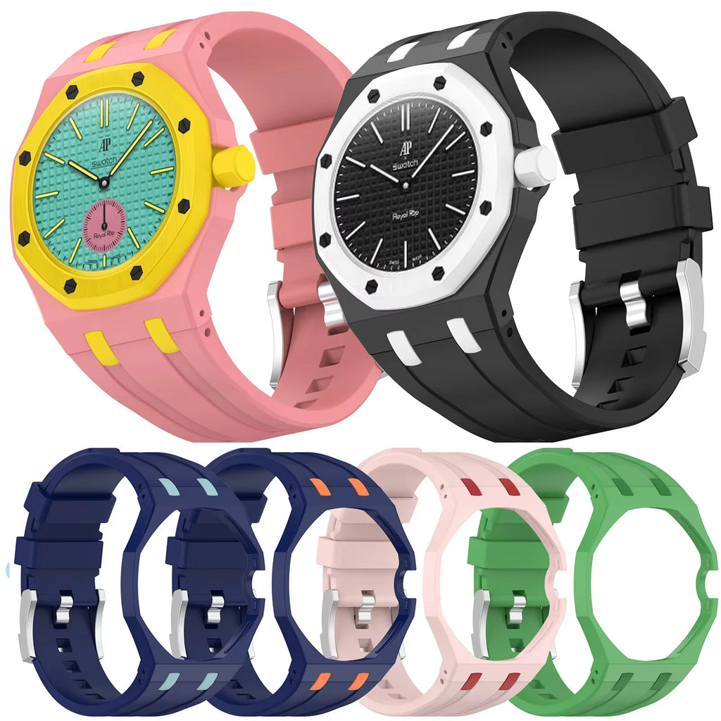 Matte PC Mod Kit Case Frame +Strap for Swatch AP Royal Pop Modification integrated Silicone Cover Bumper Band Accessorries