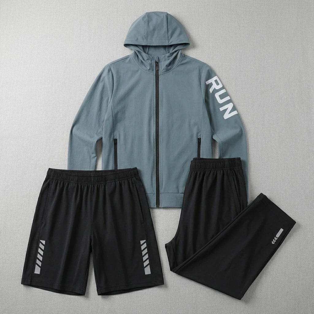 Fitness Full Set Tracksuit for Marathon Training Cycling Jogging Men Running Suit Gym Sportswear Training Sweatpants3 Piece Suit