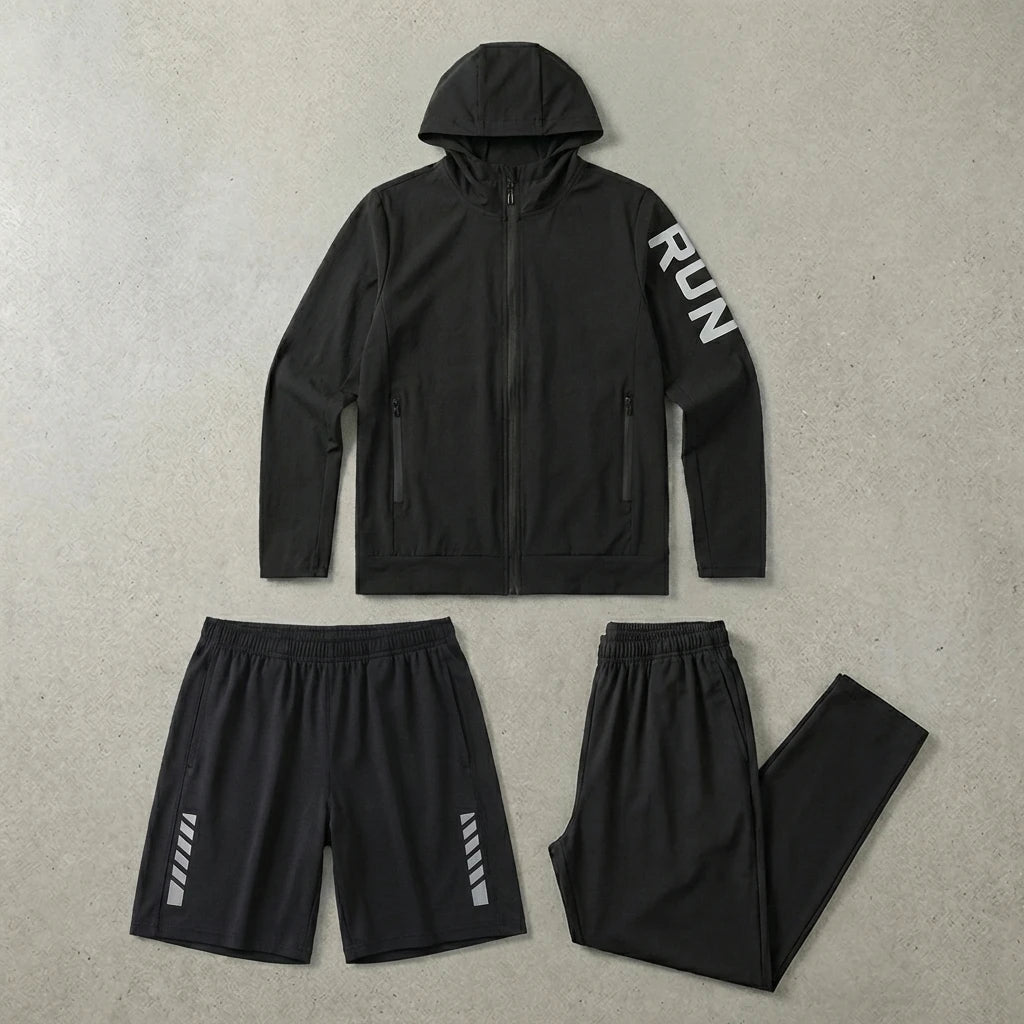 Fitness Full Set Tracksuit for Marathon Training Cycling Jogging Men Running Suit Gym Sportswear Training Sweatpants3 Piece Suit