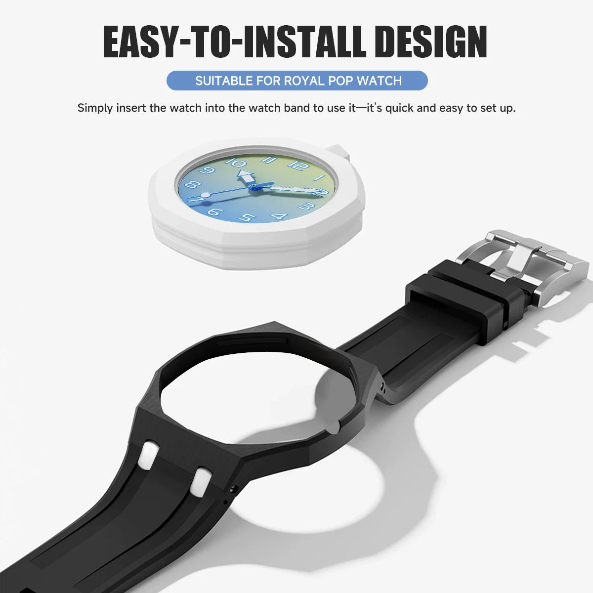 2-in-1 PC Case+Silicone Strap for Swatch X AP Royal Pop Pocket Watch Change To Wristwatch Integrated Modification Accessories