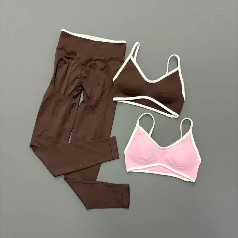 2Pieces HISTELLO Ignite Sculpt Gym Fitness Set Women Seamless Scrunch Butt Leggings Suit Sports Bra Workout Training Outfit Sets