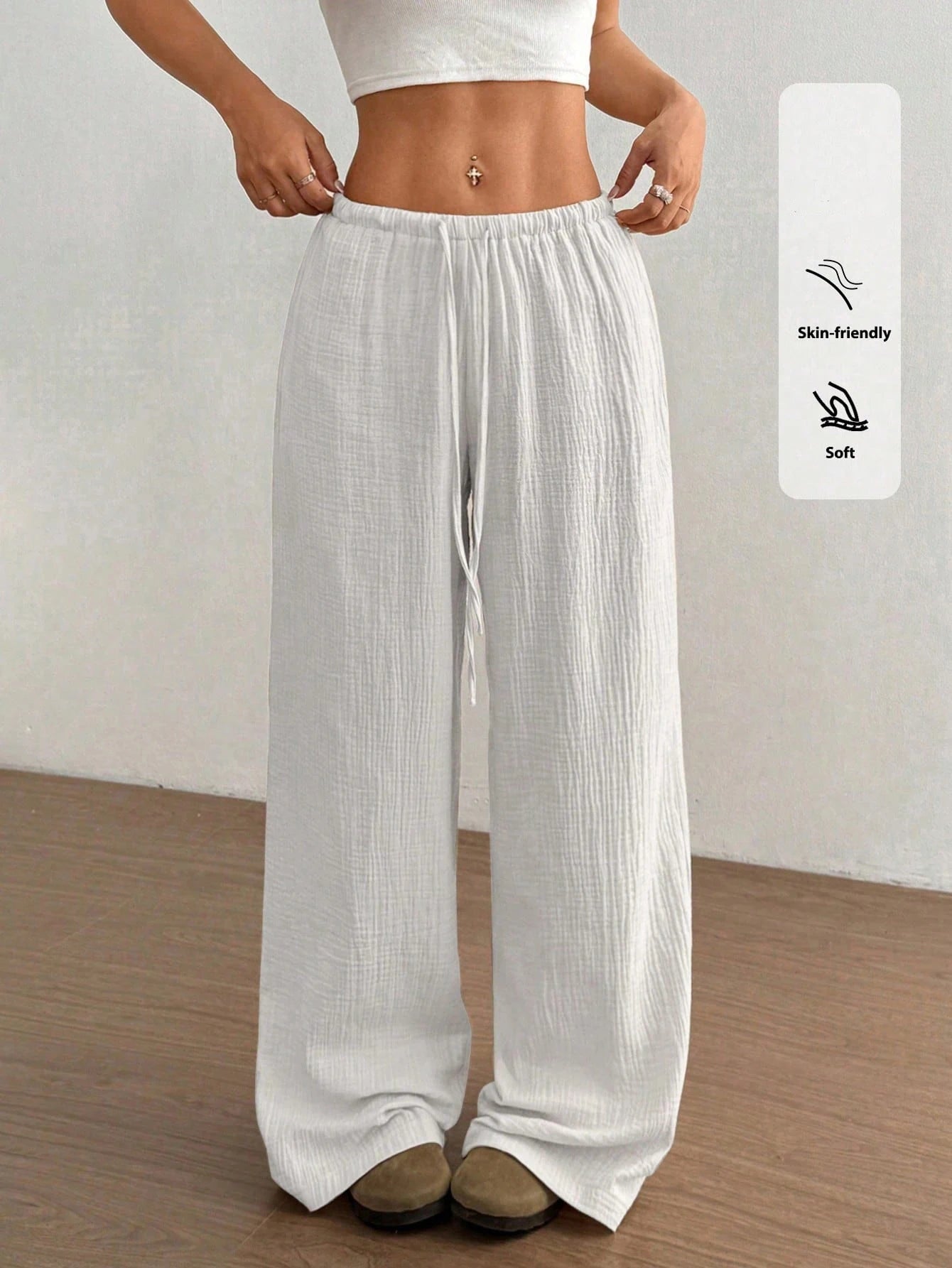 Womens Low Rise Palazzo Pants Casual Straight Long Pants Comfy Breathable Lounge Dressy Travel Vacation Beach Slacks