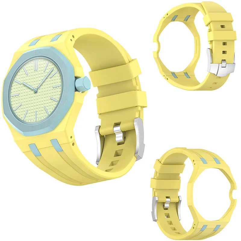 2 in 1 Hard PC Protective Case＋Soft Silicone Strap For Swatch X AP RoyalPop Pocket Watch Modification Wristband Conversion Parts