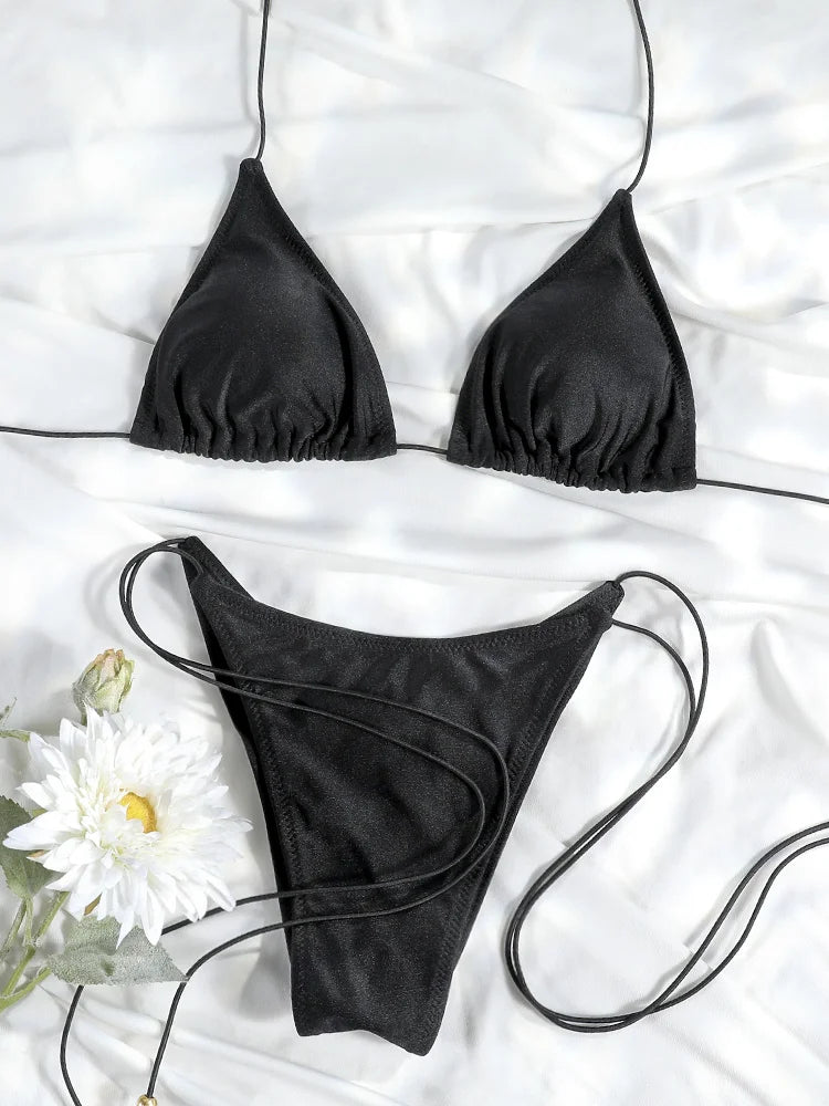 Women's Triangle Micro Bikini Set – Thong Bandage Brazilian Swimwear
