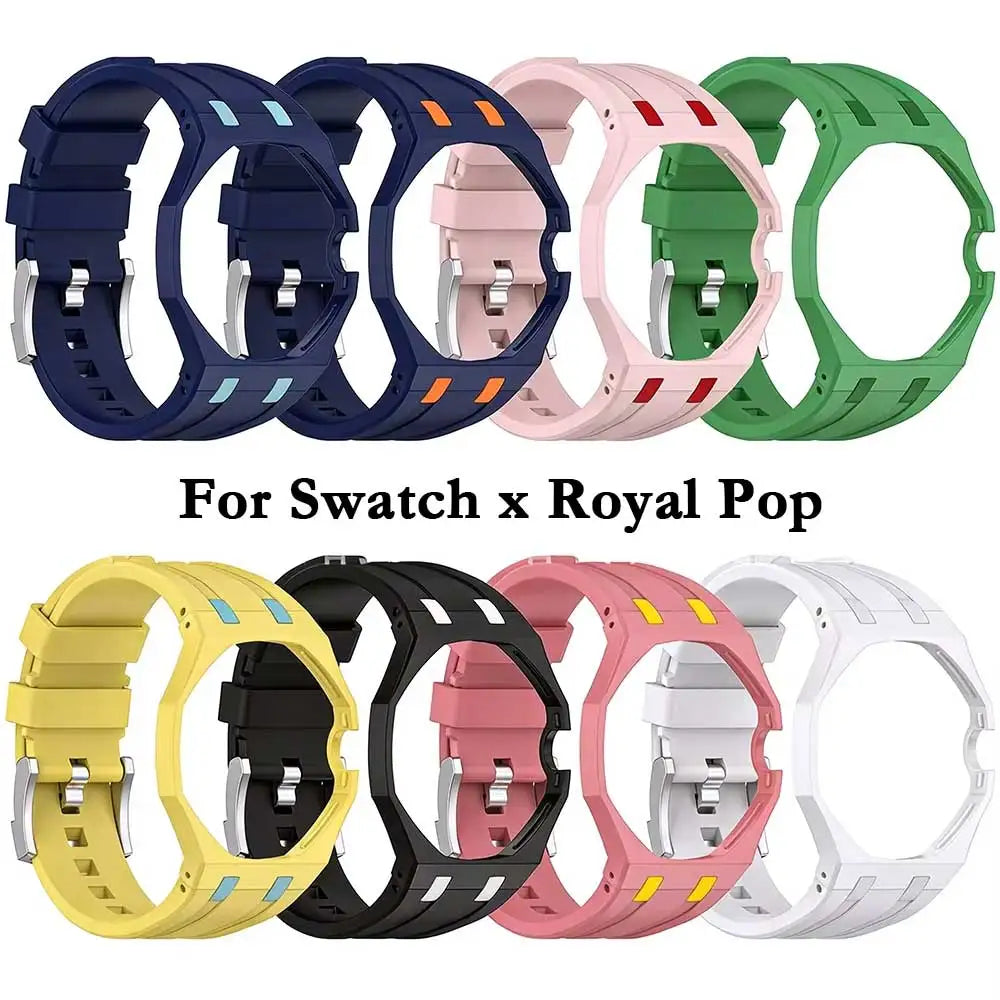 All-in-One PC Case+Silicone Strap Mod Kit for Swatch x AP Royal Pop Solf Band Cover Bumper Change to Wristwatch Accessories