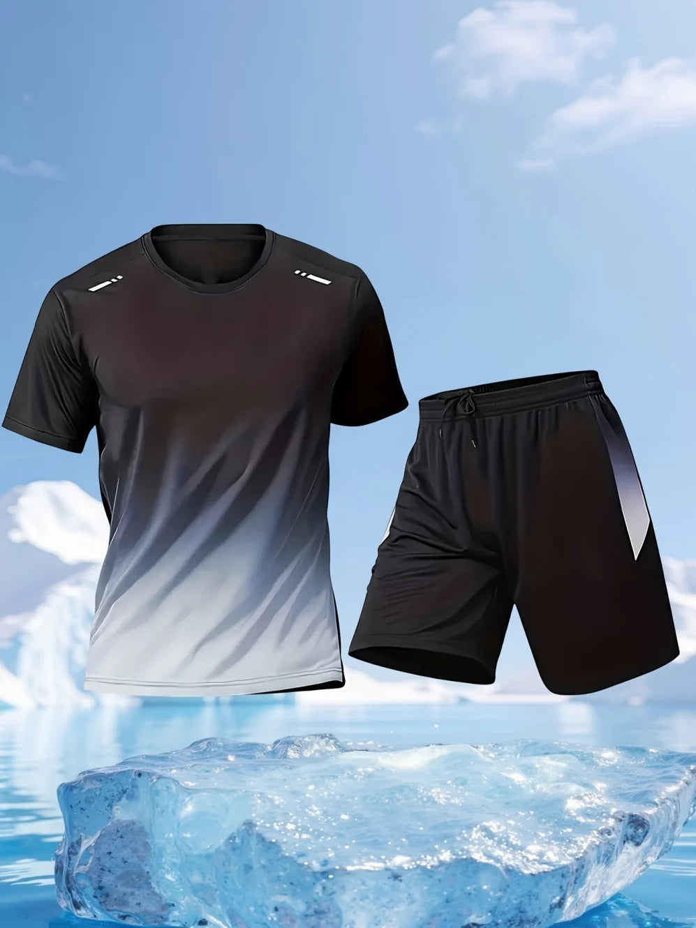 2026 Summer Man Set 2PCS Shorts Sports Suit Mens Fitness Clothes Quick Dry Gradient Printing Running Short Sleeve Men's Clothing