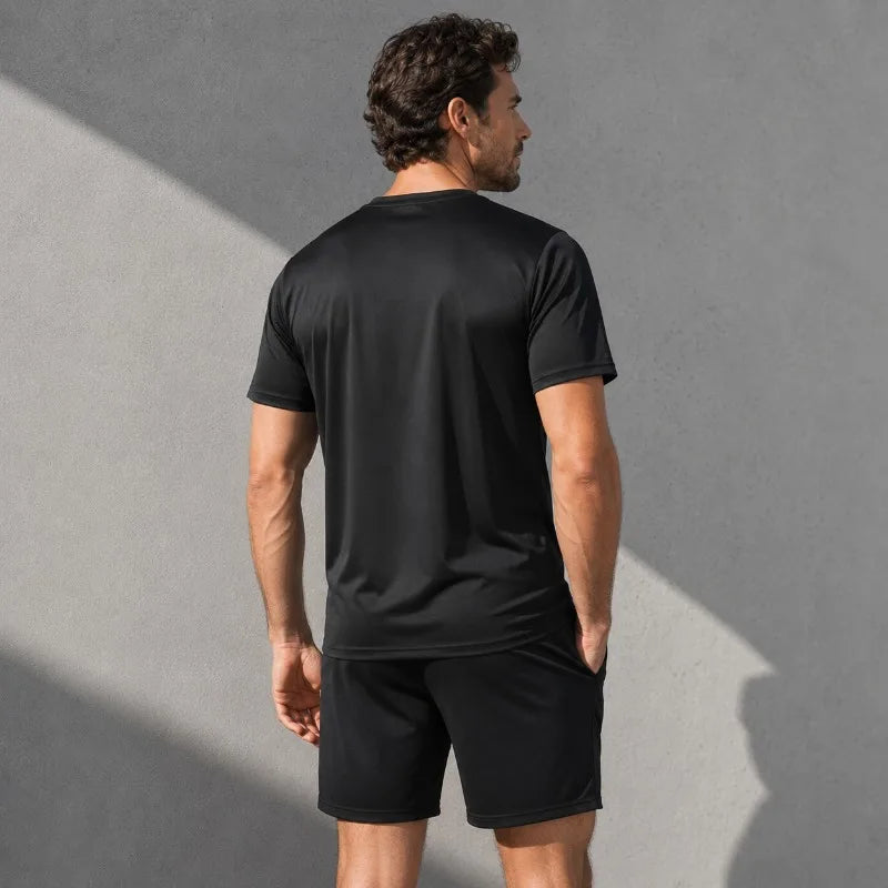 Men Quick Dry Sportswear Set 2 Piece Gradient T Shirt Shorts Lightweight Polyester Summer Gym Running Training Tracksuit