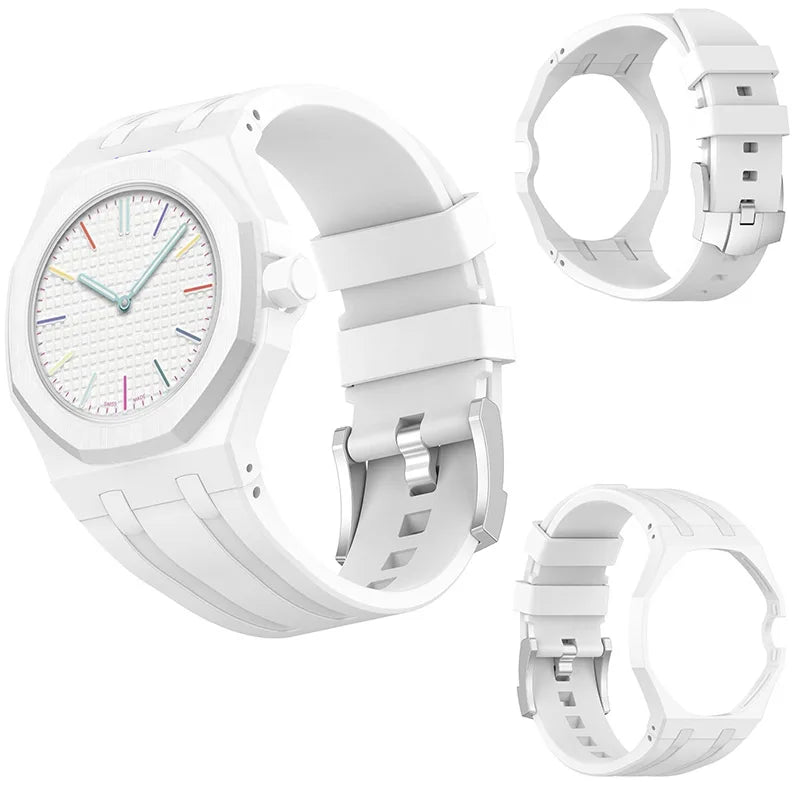 2 in 1 Hard PC Protective Case＋Soft Silicone Strap For Swatch X AP RoyalPop Pocket Watch Modification Wristband Conversion Parts