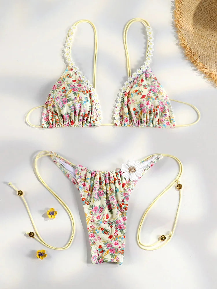 Women's Triangle Micro Bikini Set – Thong Bandage Brazilian Swimwear