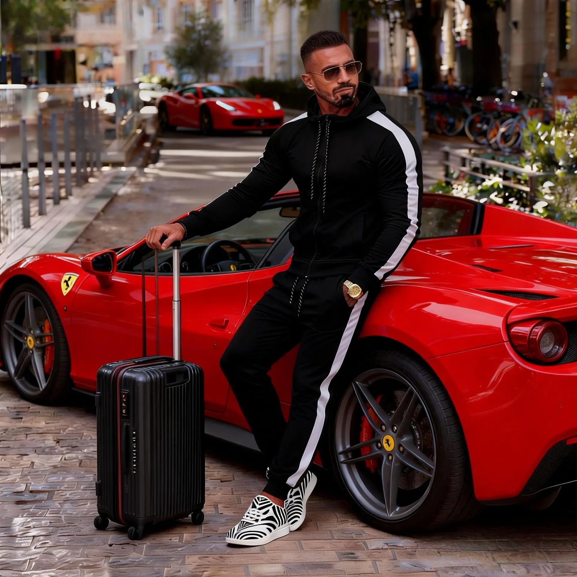 Men's 2 Piece Tracksuit Set Casual Zip Hoodie and Joggers Pants with Side Stripe Sport Outfit