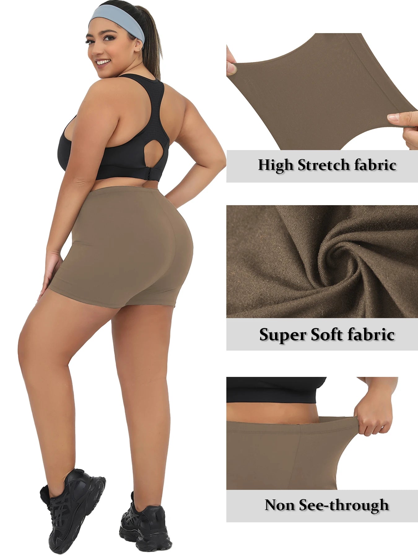 Plus Size Women's High Elastic Biker Shorts, Super Soft Proof Yoga Running Cycling Workout Gym Fitness Activewear Tights