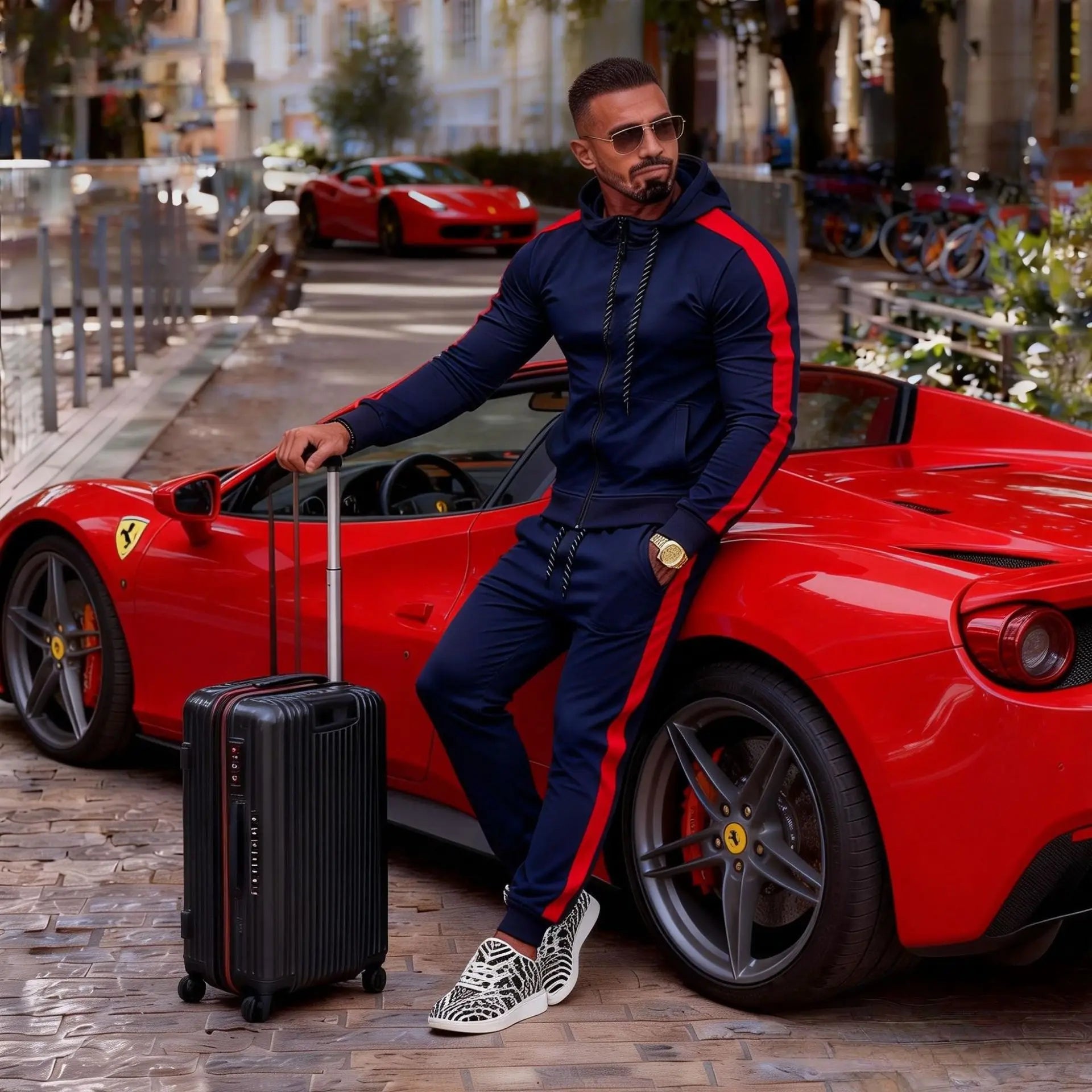 Men's 2 Piece Tracksuit Set Casual Zip Hoodie and Joggers Pants with Side Stripe Sport Outfit