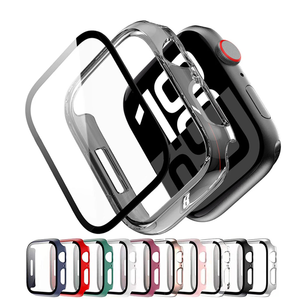 Tempered Glass+Cover For Apple Watch Case 45mm 41mm 44mm 40mm 42mm Screen Protector Apple Watch Accessories Serie10/9/8/7/6/5/SE