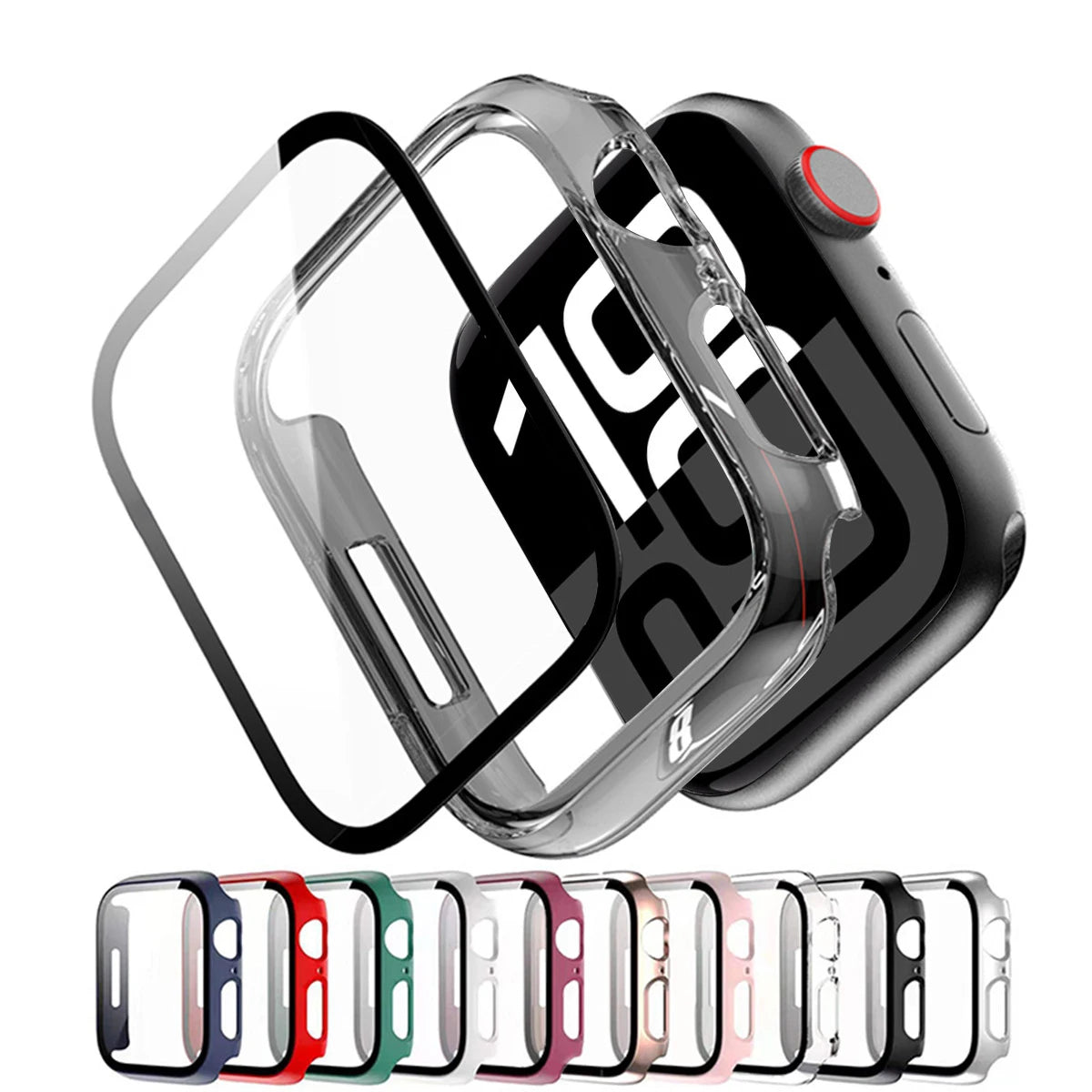 Tempered Glass+Cover For Apple Watch Case 45mm 41mm 44mm 40mm 42mm Screen Protector Apple Watch Accessories Serie10/9/8/7/6/5/SE