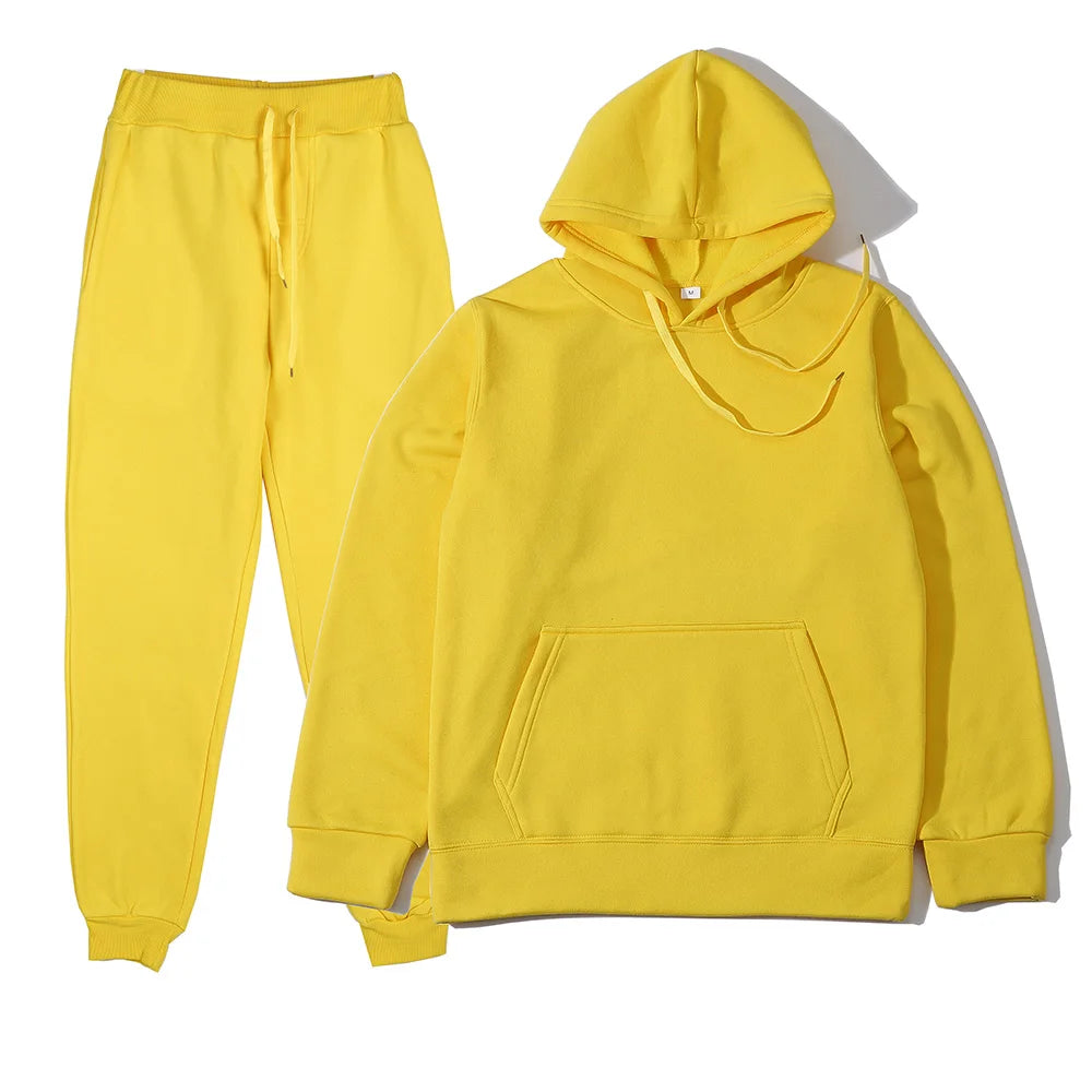 Men's Autumn and Winter New Solid Color Hoodie+pants Two-piece Set Fashionable Casual Sports Set Size S-3XL Men's Tracksuit