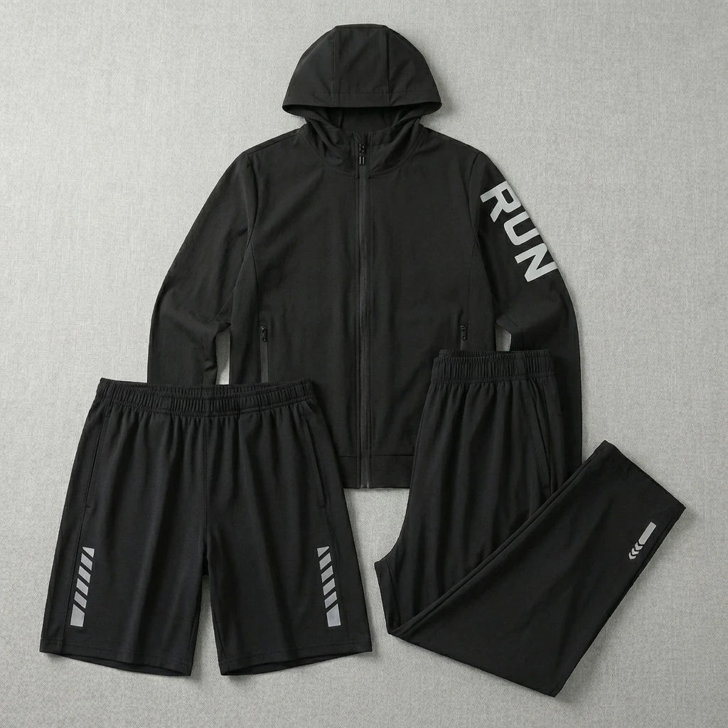 Fitness Full Set Tracksuit for Marathon Training Cycling Jogging Men Running Suit Gym Sportswear Training Sweatpants3 Piece Suit