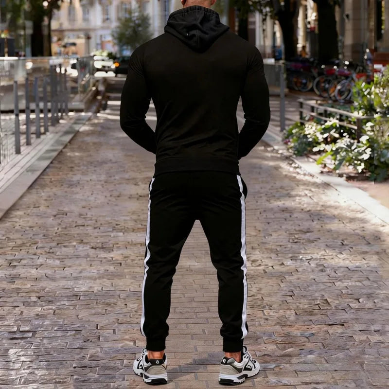 Men's 2 Piece Tracksuit Set Casual Zip Hoodie and Joggers Pants with Side Stripe Sport Outfit